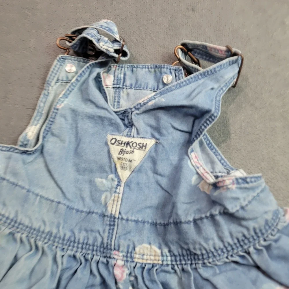 OshKosh Jumper‎ Dress Girls 9M Blue Floral Denim Overall Skirt Vestbak 1K340710